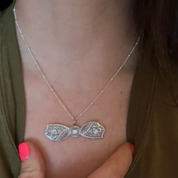 Vintage Converted 14KT White Gold Diamond Pendant - Picture 14 of 15